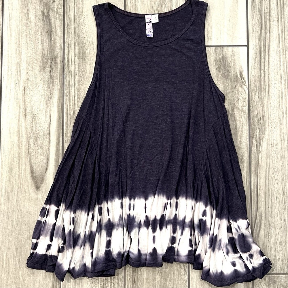 Alya Navy Blue Tie Dye Sleeveless Swing Tunic Knit Tank Medium